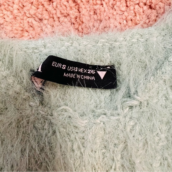 Zara Seafoam Mint Green Fuzzy Tie-Shoulder Crop Top Bralette. Size Small. - Picture 12 of 14